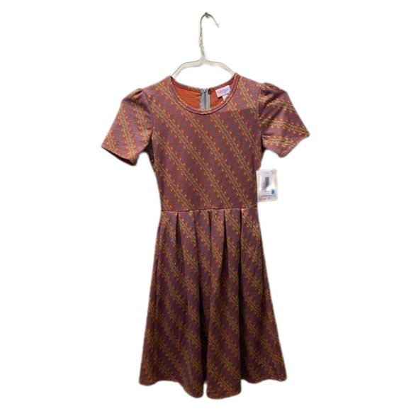 Lula Roe Orange & Gray Short-sleeve Amelia Dress with Abstract Designs, XXS, NWT - Picture 4 of 7
